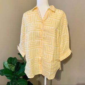 Chico’s size 1.5, medium, 10, yellow linen button front top